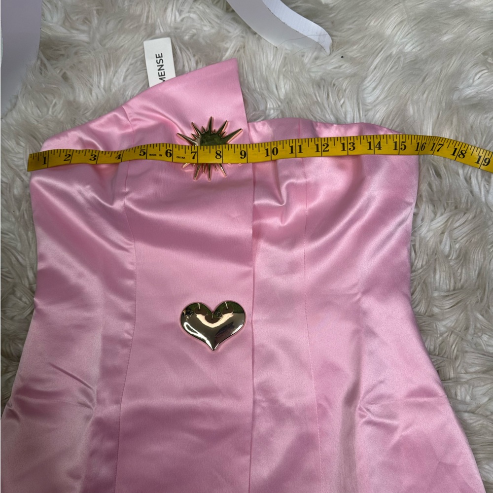 Nwt Commense pink Satin Asymmetrical Embellished Strapless Dress Barbiecore‎ - Picture 13 of 14